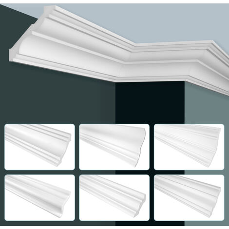 GRAND DECOR Stuckleisten Decke modern, PU Hartschaum weiß - 2m Deckenleisten glatt P-Serie: 2 Meter / 1 Leiste, P811 - 140x137mm