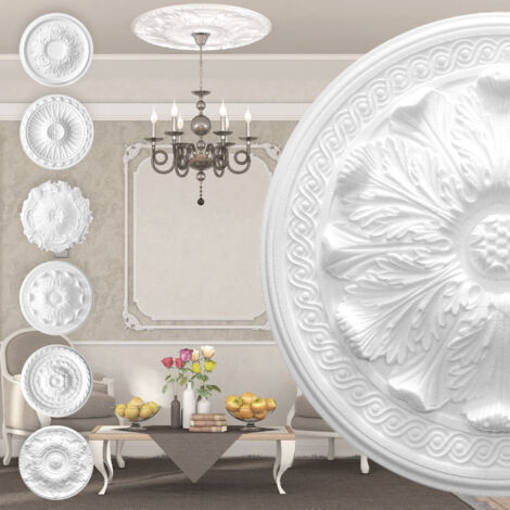 Marbet Design Stuckrosette aus EPS Styropor, weiß - Deckenrosette Stuck Wanddeko Wohnzimmer: R-08 - Ø 47cm