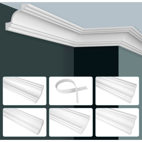 GRAND DECOR Stuckleisten Decke modern, PU Hartschaum & Flexibel - 2m  Deckenleisten glatt P-Serie: 2 Meter /