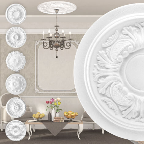Marbet Design Stuckrosette aus EPS Styropor, weiß - Deckenrosette Stuck Wanddeko Wohnzimmer: R-14 - Ø 34cm