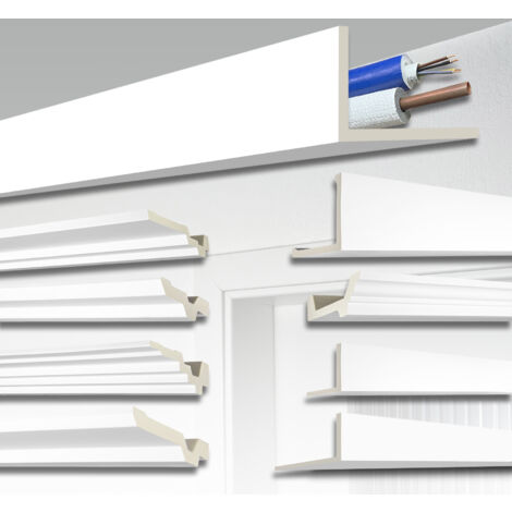 2 Meter Kabelkanal und Rohrabdeckung, alle Modelle - PU Stuck stoßfest - Perfect:AB298 - 90x160mm