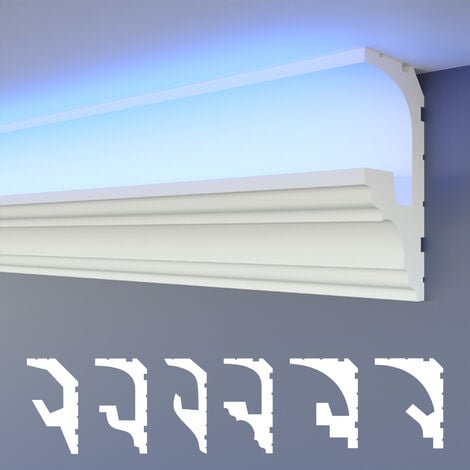 HEXIMO LED Stuckleisten 2in1, indirekte Beleuchtung Deckenleisten XPS  Styropor: HLED-6 - 49x95 mm, Musterstück 25 cm