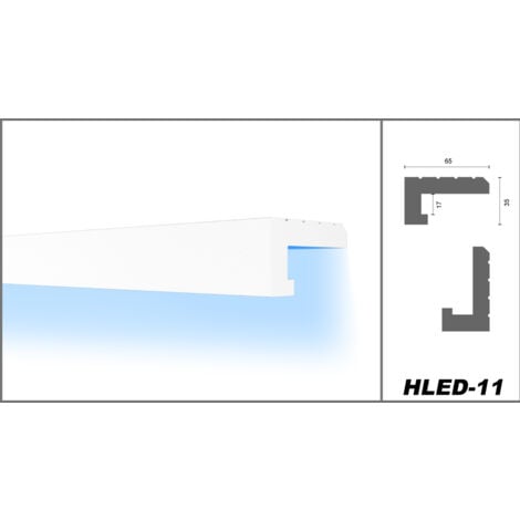 HEXIMO LED Schattenfugen Profil Stuckleisten, indirekte Beleuchtung XPS Styropor Trockenbau Decke:1.7 Meter / 1 Leiste, HLED-11 - 60x35 mm