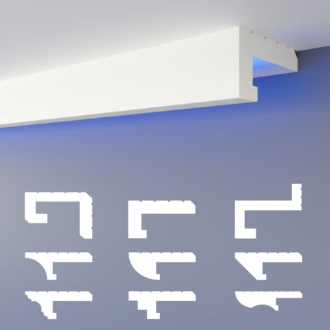 HEXIMO LED Schattenfugen Profil Stuckleisten, indirekte Beleuchtung XPS Styropor Trockenbau Decke: 10.2 Meter / 6 Leisten, HLED-11 - 60x35 mm