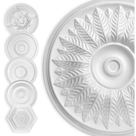 HEXIM Stuckrosette Styropor EPS weiß, Deckenrosette rund & eckig, Innendekor für Decke & Wand: 40cm, Tabakpflanze