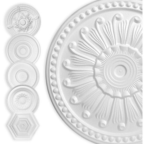 HEXIM Stuckrosette Styropor EPS weiß, Deckenrosette rund & eckig, Innendekor für Decke & Wand: 40cm, Seepferdchen