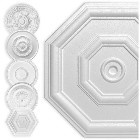 HEXIM Stuckrosette Styropor EPS weiß, Deckenrosette rund & eckig, Innendekor für Decke & Wand: 50cm, Achteck