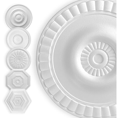 HEXIM Stuckrosette Styropor EPS weiß, Deckenrosette rund & eckig, Innendekor für Decke & Wand: 40cm, Meeresleuchten