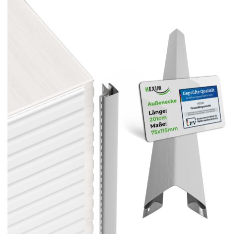 HEXIM Siding Fassadenverkleidung Fassadenpaneele außen Außenwand wetterfest UV-beständig PVC-U: Weiß, Außenecke