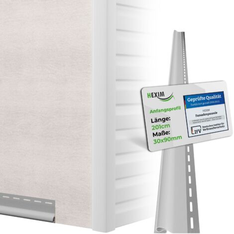 HEXIM Siding Fassadenverkleidung Fassadenpaneele außen Außenwand wetterfest UV-beständig PVC-U: Weiß, Anfangsprofil