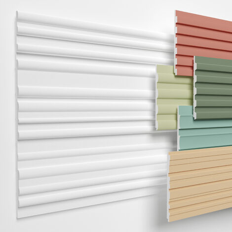 HEXIMO Lamellenwand XPS Akustikpaneele Wandverkleidung weiß Wandpaneele Lamellen Styropor Paneele: 8 Paneele / 3.67 m², HLM-9-01