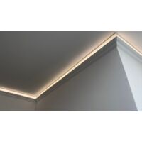 HEXIMO Led-schaduwvoeg-profiel, stuclijsten, indirecte verlichting, XPS-piepschuim, gipsplafondlijsten voor wand-plafondbekleding (20,4 meter HLED 7