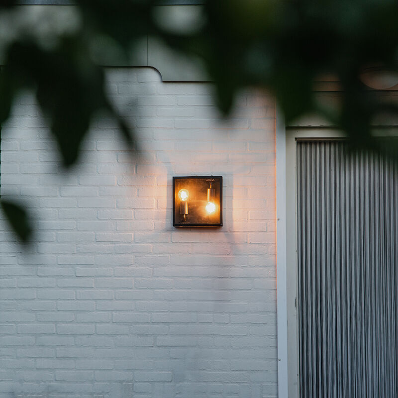 QAZQA Moderno Lámpara De Pared Exterior Moderna Negra 2 Luces IP44