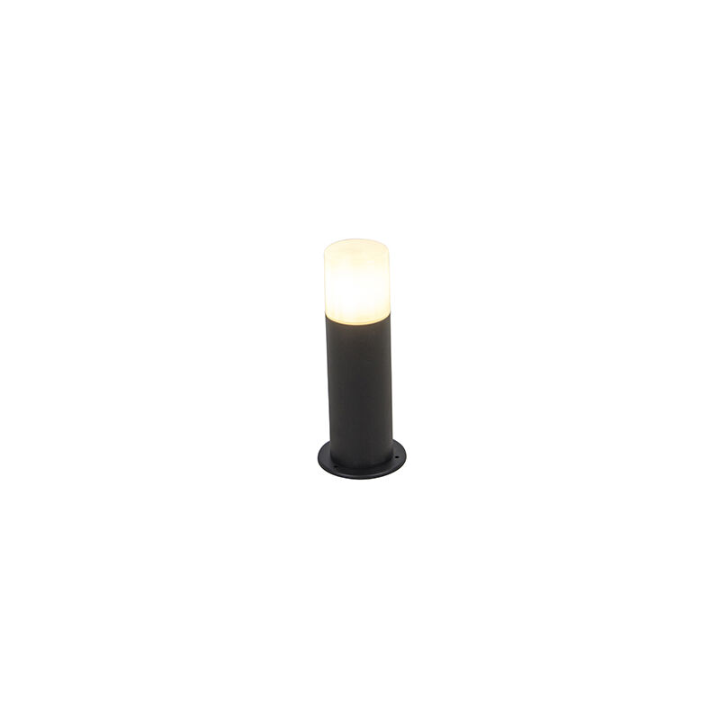 Qazqa Moderno Baliza negra pantalla opal blanca 30cm ip44 odense aluminio adecuado para led max. 1 x 15