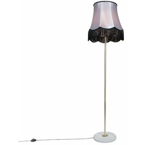 QAZQA Retro/Vintage Lámpara de pie de latón con pantalla Granny negro-gris 45 cm - Kaso Piedra/cemento /Textil /Acero Redonda Adecuado para LED Max. 1 x 60 Watt (1/4)