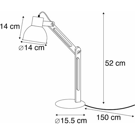 QAZQA Moderno Lámpara de mesa industrial negra madera - WOODI /Acero Redonda Adecuado para LED Max. 1 x 40 Watt