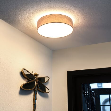 QAZQA + Moderno Plafón gris 40 cm con LED - Drum LED Textil /Acero Redonda Incluye LED Max. 1 x 20 Watt