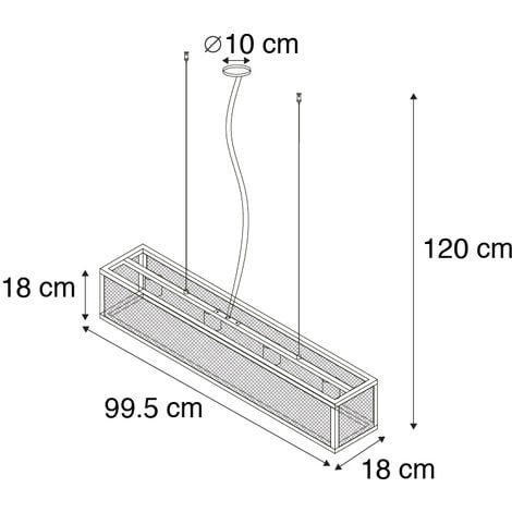 QAZQA + Industrial Lámpara colgante industrial negra con efecto tejido 4 luces - Cage Acero Rectangular Adecuado para LED Max. 4 x 40 Watt