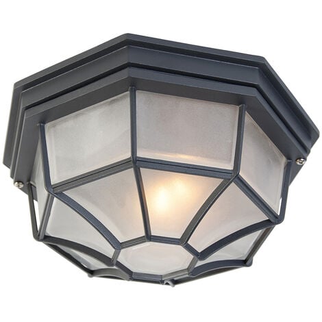 QAZQA rústico Plafón rústico gris oscuro 26.5 IP44 - Bri Aluminio /Vidrio Redonda Adecuado para LED Max. 1 x 100 Watt