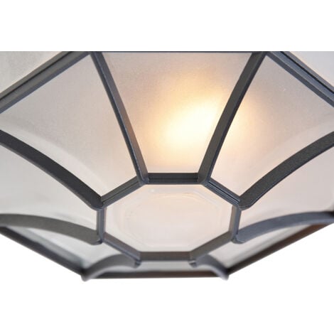 QAZQA rústico Plafón rústico gris oscuro 26.5 IP44 - Bri Aluminio /Vidrio Redonda Adecuado para LED Max. 1 x 100 Watt