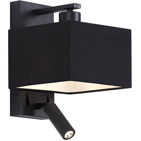 QAZQA Moderno Aplique De Pared Moderno Negro Y Dorado - VT 1 Textil Acero Redonda Adecuado Para Led Max 1 X 60 Watt 26388175