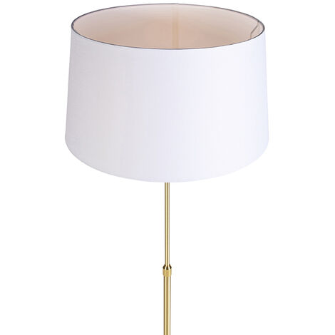 QAZQA Rústico Lámpara de pie de bronce con pantalla de lino blanco 45 cm 1 x Watt Parte Textil/Acero Redonda/Alargada/Cilíndra Adecuado para LED Max 