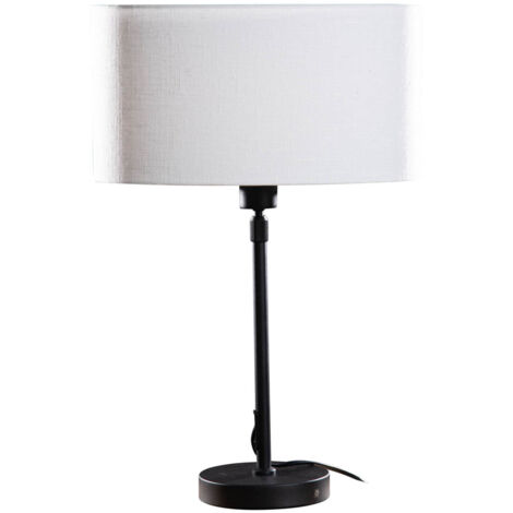 QAZQA Moderno Lámpara de mesa negra con pantalla ovalada de lino blanco 35 cm - Parte Acero /Lino Alargada /Redonda Adecuado para LED Max. 1 x 60 Watt (1/4)