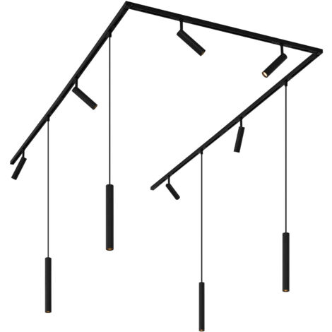 QAZQA Moderno Sistema de iluminación de riel moderno con 6 focos y 4 luces colgantes negras monofásicas - Slimline Uzzy Keno Aluminio /Metálica Adecuado para LED Max. 10 x 5 Watt