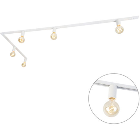 QAZQA Moderno Sistema de carril moderno monofásico 5 luces con casquillo E27 blanco - Jeana Acero /Aluminio Alargada Adecuado para LED Max. 5 x 15 Watt (1/4)