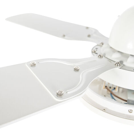 QAZQA + Moderno Ventilador de techo blanco mando-a-distancia - FANATTIC Acero /Madera Redonda Incluye LED Max. 1 x 12 Watt