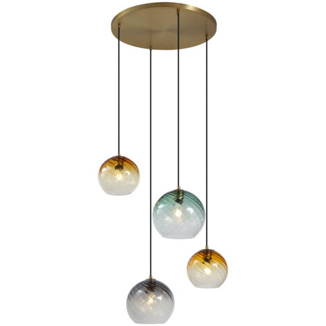 Faretto Art Déco QAZQA Vidro 2 Luci – Verde Con Dettagli Oro/ottone, Dimmerabile, Lunghezza 41 Cm, Per Soggiorno O Camera