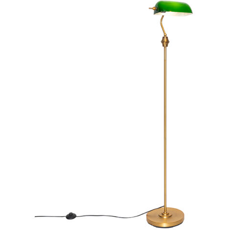 QAZQA Clásico/Antiguo Lámpara de pie inteligente Banker bronce con cristal verde incl. WiFi A60 Acero /Vidrio Otros Adecuado para LED Max. 1 x 7 Watt (1/5)