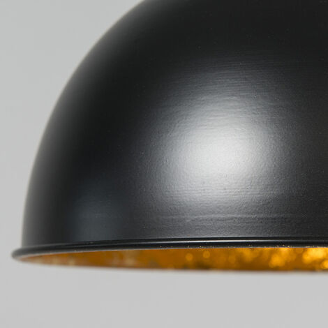 QAZQA Moderno Lámpara colgante MAGNA 50 Basic negro con dorado interior Acero Redonda Adecuado para LED Max 1 x Watt 