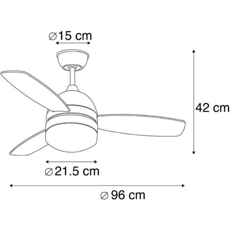 QAZQA + Moderno Ventilador de techo blanco con estampado de madera 96cm con mando a distancia - Rotar /Acero /Plástico Redonda Adecuado para LED Max. 2 x 10 Watt