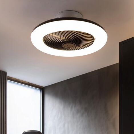 QAZQA + Diseño Ventilador de techo negro de 55,5 cm con LED regulable y mando a distancia - Clima Aluminio /Plástico /Acero Redonda Incluye LED Max. 1 x 33 Watt