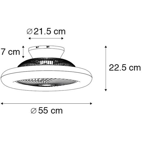 QAZQA + Diseño Ventilador de techo negro de 55,5 cm con LED regulable y mando a distancia - Clima Aluminio /Plástico /Acero Redonda Incluye LED Max. 1 x 33 Watt