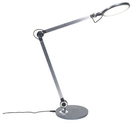 QAZQA Diseño Lámpara de mesa diseño gris LED cargador-inalámbrico - DON  Aluminio /Plástico Alargada Incluye LED