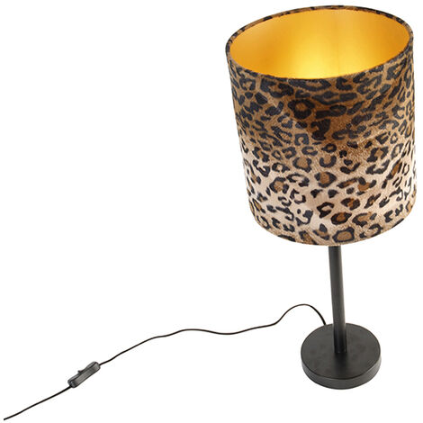 Lámpara mesa moderna negra pantalla dorado 25 cm - SIMPLO