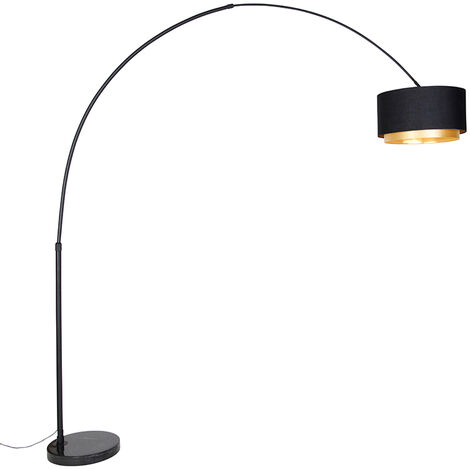 Lámpara De Arco Moderna Qazqa – Acero Negro, Pantalla De Textil, Altura Ajustable 210-246 Cm, Para Bombilla E27 (Max. 60W)