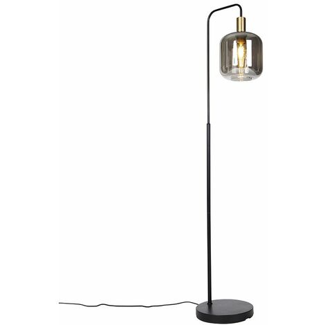 QAZQA Diseño Lámpara de pie de diseño negra con cristal dorado y ahumado - Zuzanna Vidrio /Acero Alargada Adecuado para LED Max. 1 x 40 Watt
