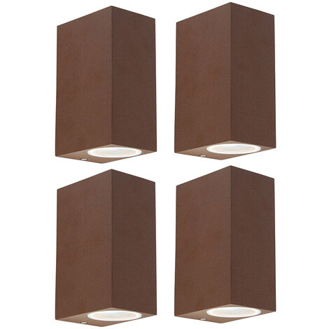 QAZQA Industrial Set de 4 apliques de pared marrón óxido 2 luces IP44 - Baleno I Aluminio Rectangular Adecuado para LED Max. 2 x 35 Watt