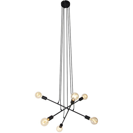 QAZQA Moderno Lámpara colgante moderna negra 80 cm 6-luces - Sydney Acero Alargada Adecuado para LED Max. 6 x 40 Watt