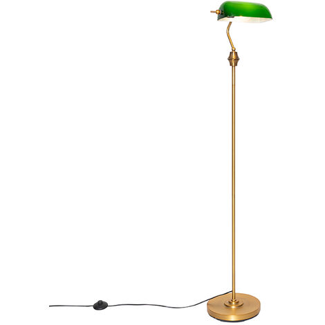 QAZQA Clásico/Antiguo Lámpara de pie clásica de notario bronce con cristal verde - Banker Acero /Vidrio Alargada Adecuado para LED Max. 1 x 60 Watt (1/5)