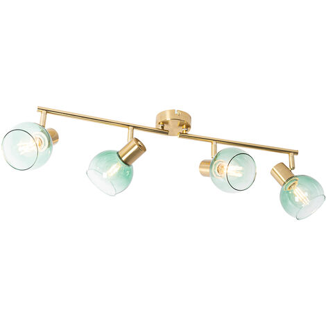 QAZQA Art Déco Foco Art Deco dorado con cristal verde 4-luces - VIDRO Acero /Vidrio Alargada Adecuado para LED Max. 4 x 25 Watt