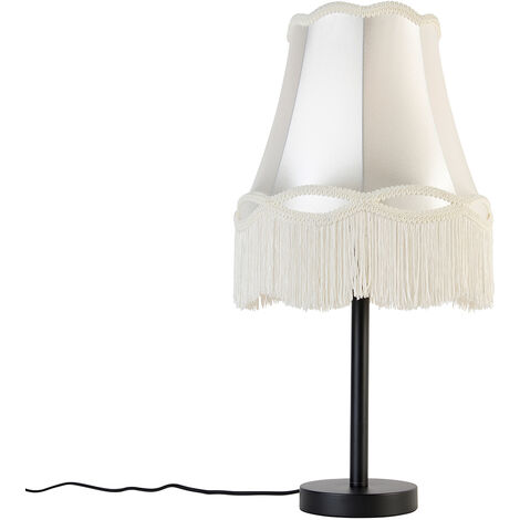 QAZQA Clásico/Antiguo Lámpara de mesa clásica negra con pantalla Granny crema 30 cm - Simplo Acero /Textil Redonda Adecuado para LED Max. 1 x 40 Watt (1/4)