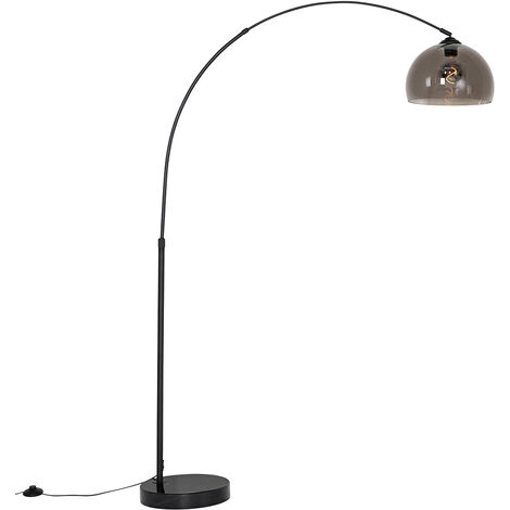 QAZQA Moderno Lámpara de arco moderna negra con cristal ahumado - Arc Acero /Mármol /Vidrio Alargada Adecuado para LED Max. 1 x 40 Watt