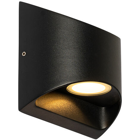 Qazqa Moderno Aplique De Exterior Moderno Negro Con Led Luces Ip