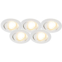 Juego de 5 focos empotrables blancos con LED regulable en 3