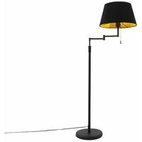 QAZQA Moderno Lámpara de pie negra con pantalla negra y brazo ajustable - Ladas Deluxe Acero /Textil Redonda Adecuado para LED Max. 1 x 40 Watt