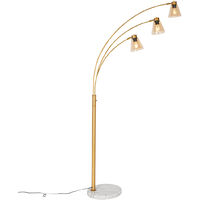 QAZQA Art Déco Lámpara de arco de bronce con mármol y cristal ámbar 3-luces - Nina Vidrio /Acero /Mármol Alargada Adecuado para LED Max. 3 x 40 Watt